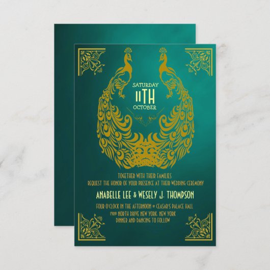 Faire-part de mariage Art déco des années 1920 (Devant / Derrière)