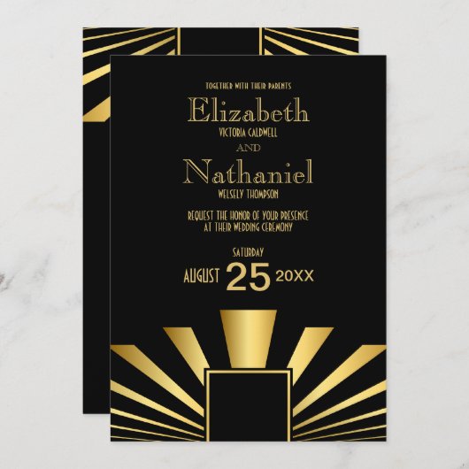 Faire-part de mariage Art déco des années 1920 (Devant / Derrière)