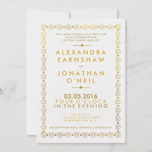 Faire-part de mariage Art déco doré (Devant)