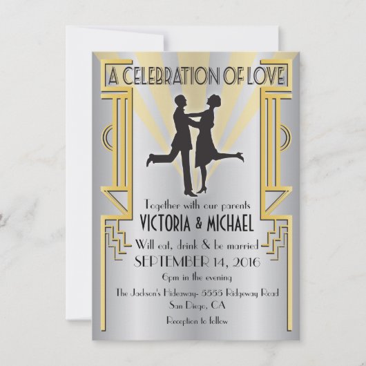 Faire-part de mariage Art déco du Roaring 20's (Devant)