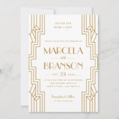 Faire-part de mariage Art déco en or et blanc (Devant)