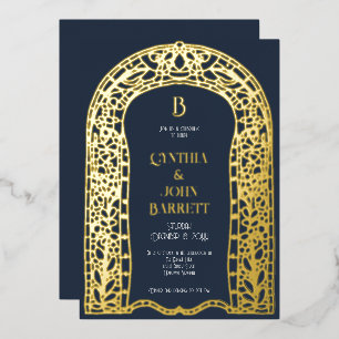 Faire-part de mariage Art Déco inspiré avec feuill