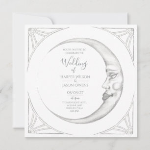 Faire-part de mariage Art Déco Lune dessiné à la m