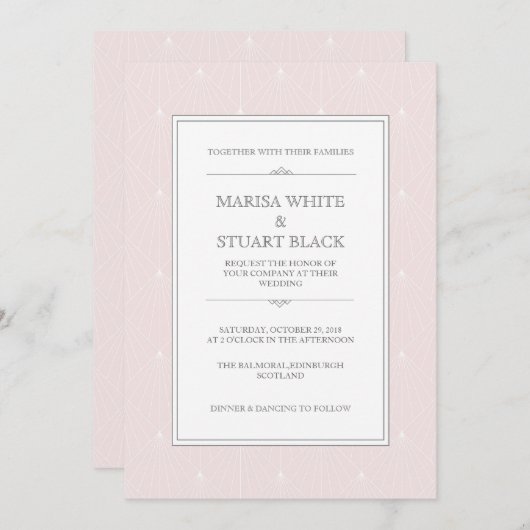 Faire-part de mariage Art déco moderne rose clair (Devant / Derrière)