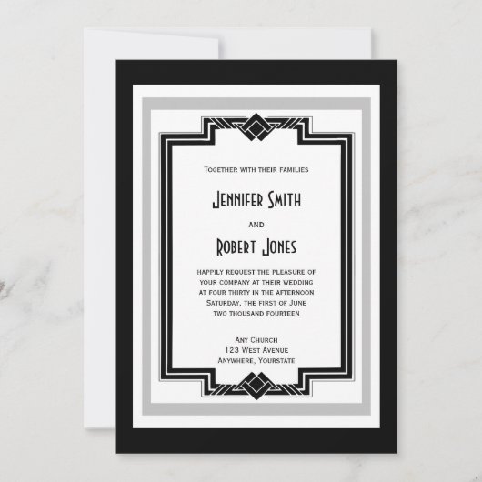 Faire-part de mariage Art déco noir blanc (Devant)