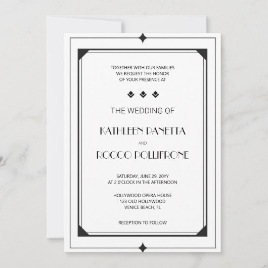 Faire-part de mariage Art déco noir blanc (Devant)