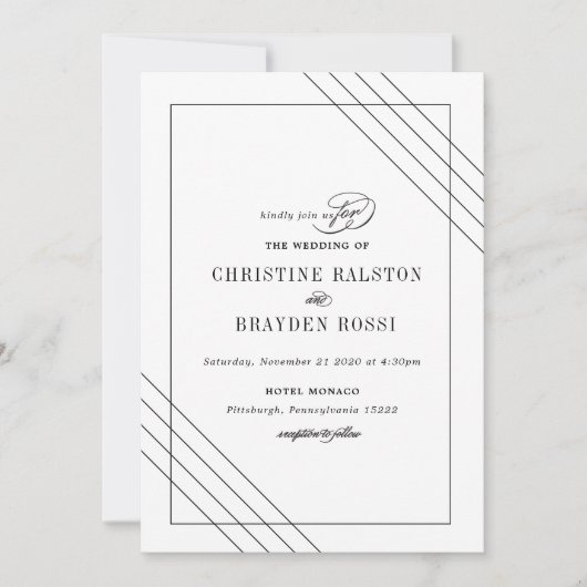 Faire-part de mariage Art déco noir blanc (Devant)