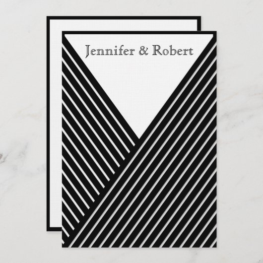 Faire-part de mariage Art déco noir et blanc (Devant / Derrière)