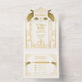 Faire-part de mariage Art Déco Paon Or et Blanc (À l'intérieur)