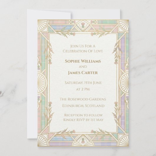 Faire-part de mariage Art Déco pastel (Devant)