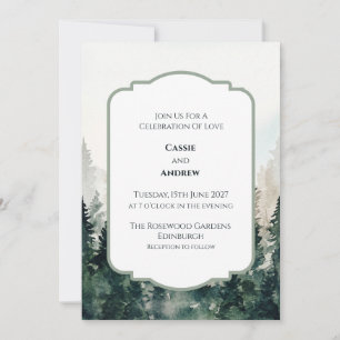 Faire-part de mariage Art Déco Vert Sage Forêt