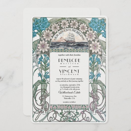 Faire-part de mariage Art nouveau (Devant / Derrière)