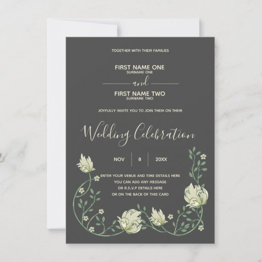 Faire-part de mariage Art nouveau botanique foncé (Devant)