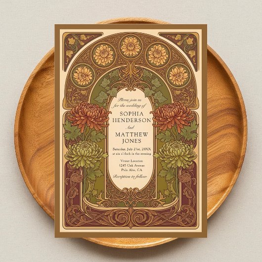 Faire-part de mariage Art nouveau en fleurs automn