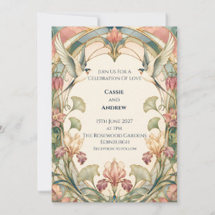 Faire-part de mariage Art Nouveau Iris Hirondelle