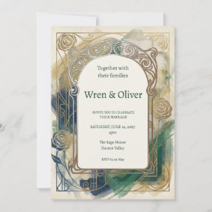 Faire-part de mariage Art Nouveau or botanique sar