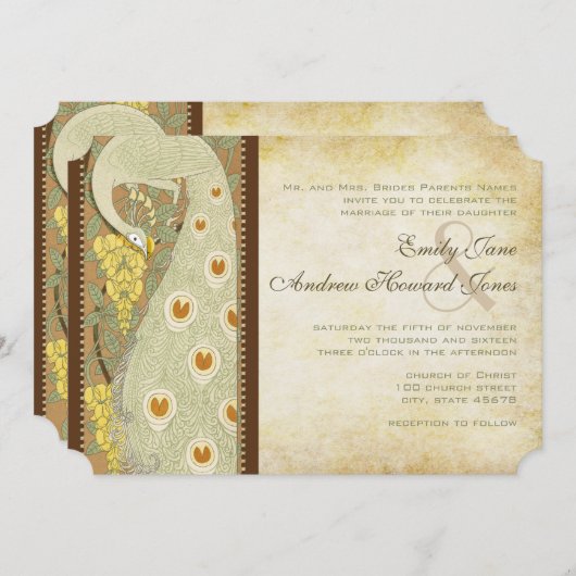 Faire-part de mariage Art nouveau Peacock Birds (Devant / Derrière)