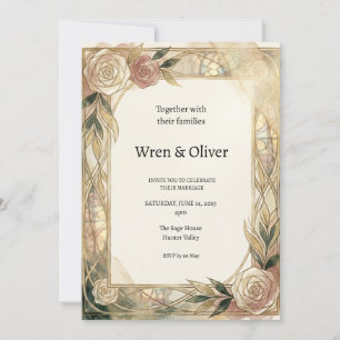 Faire-part de mariage Art Nouveau Rose blanche et