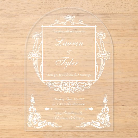 Faire-part de mariage Art Nouveau sur Acrylique Cl (Recto)