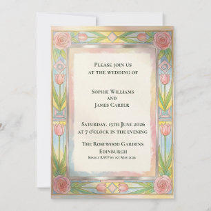Faire-part de mariage Art nouveau Tulipe Rose Vert