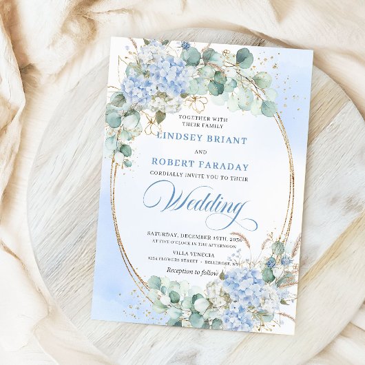 Faire-part de mariage au blé Hydrangea bleu de sty