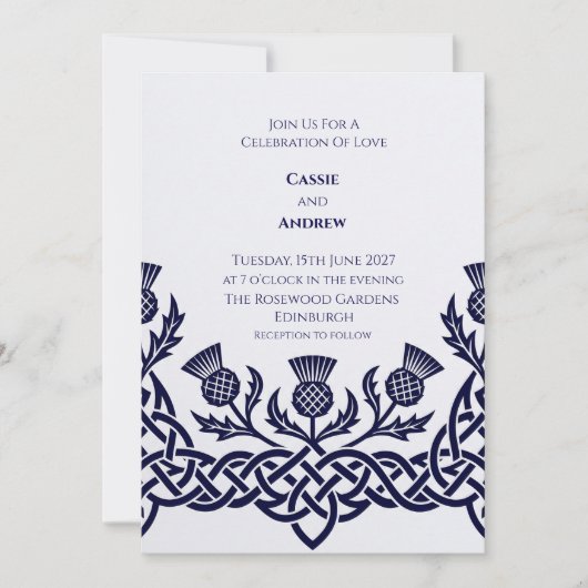 Faire-part de mariage au chardon celtique bleu (Devant)