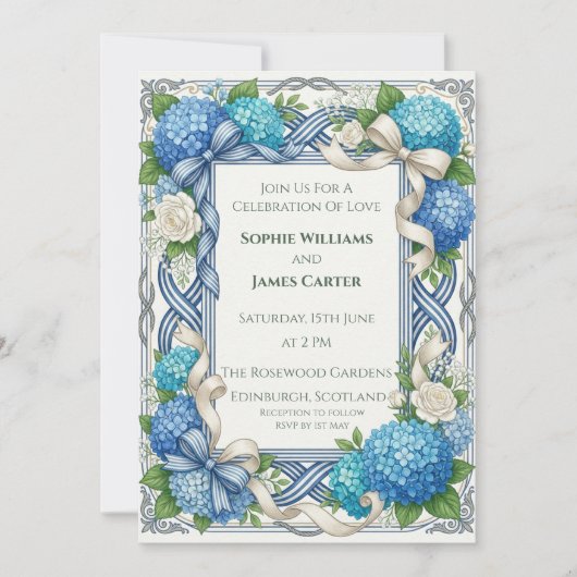 Faire-part de mariage au chardon celtique bleu (Devant)