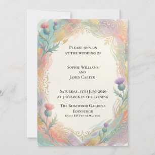 Faire-part de mariage au chardon en or pastel