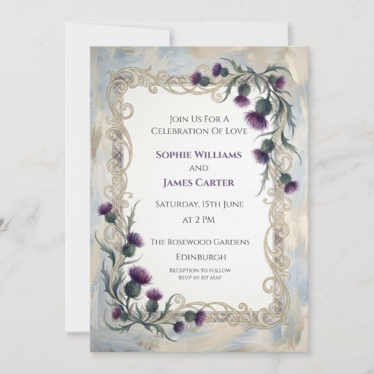 Faire-part de mariage au chardon pourpre (Devant)