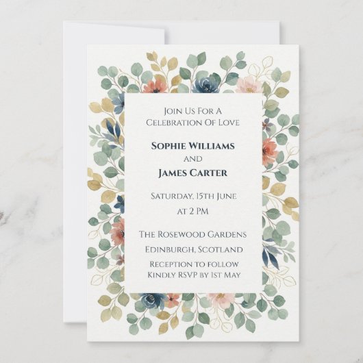 Faire-part de mariage au coin bleu Thistle Celtic (Devant)