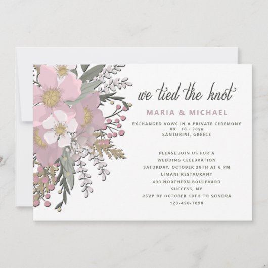 Faire-part de mariage au Cornus à fleurs roses (Devant)