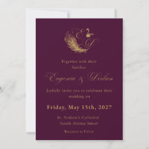 Faire-part de mariage au cygne avec armoiries en v