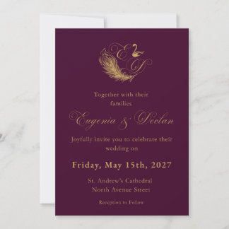Faire-part de mariage au cygne avec armoiries en v