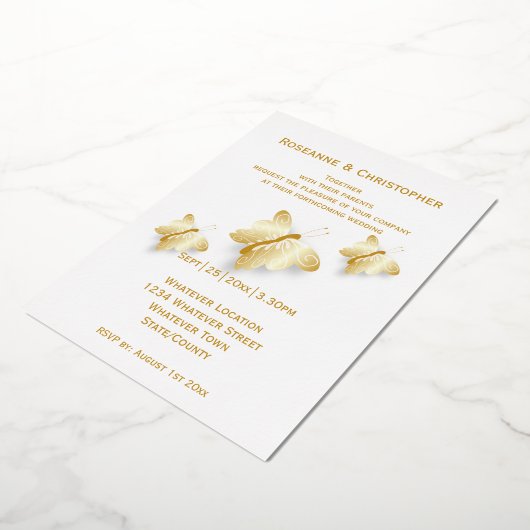 Faire-part de mariage au design papillons en feuil (Rotation)