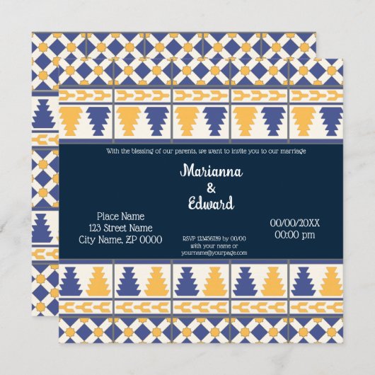 Faire-part de mariage au design Talavera mexicain (Devant / Derrière)