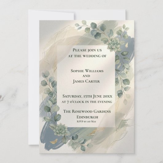 Faire-part de mariage au eucalyptus gris-bleu (Devant)