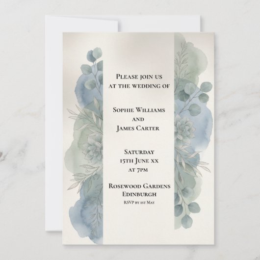 Faire-part de mariage au eucalyptus gris-bleu (Devant)