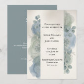 Faire-part de mariage au eucalyptus gris-bleu (Devant / Derrière)