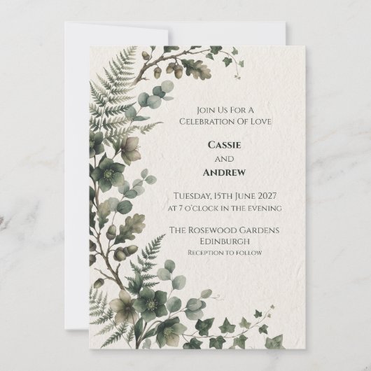 Faire-part de mariage au eucalyptus vert foncé (Devant)