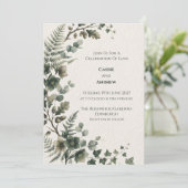 Faire-part de mariage au eucalyptus vert foncé (Debout devant)