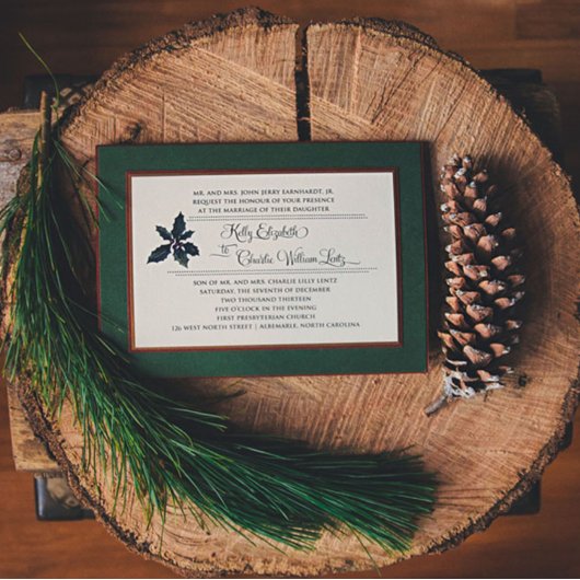 Faire-part de mariage au houx de Noël