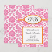 Faire-part de mariage au monogramme en damassé ros (Devant / Derrière)