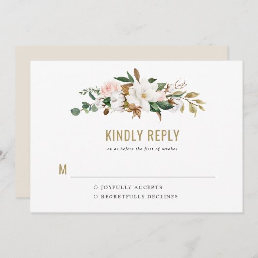 Faire-part de mariage au monogramme Magnolia aquar (Devant / Derrière)