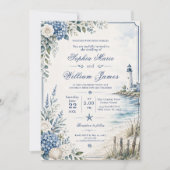 Faire-part de mariage au phare côtier (Devant)