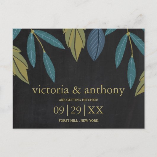 Faire-part de mariage au tableau noir avec feuille (Devant)