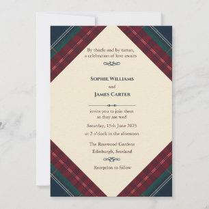 Faire-part de mariage au tartan écossais Crème é