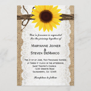 Faire-part de mariage au tournesol en toile de jut