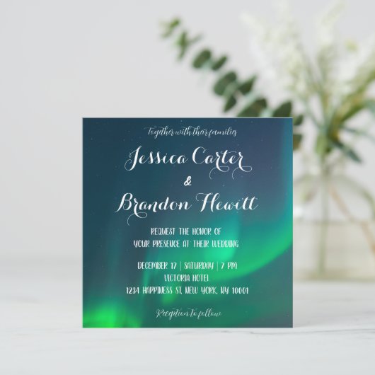 Faire-part de mariage aurora boréale (Debout devant)