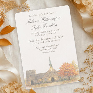 Faire-part de mariage automnal à l'aquarelle de la