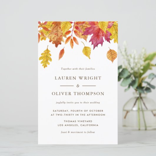 Faire-part de mariage automnal aux feuilles d'auto (Debout devant)